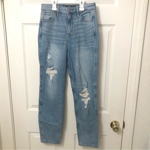 Hollister Ultra High Rise Mom Jeans Juniors Size 1R Light Blue Distress